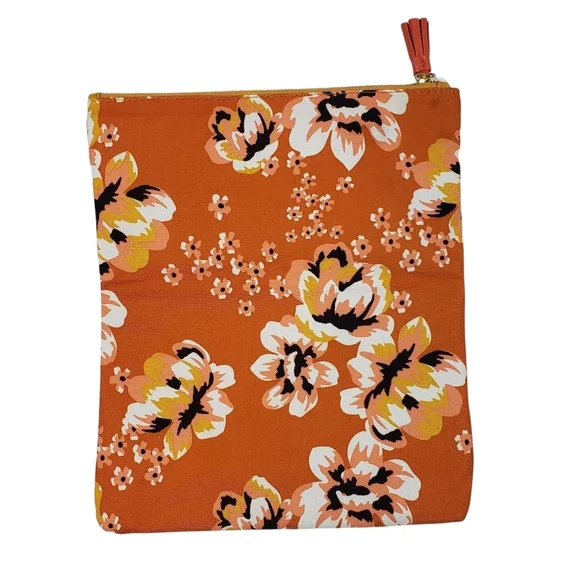 Rachel Pally Zahara Orange Reversible Floral Print Faux Leather Clutch Bag Purse - Picture 3 of 12